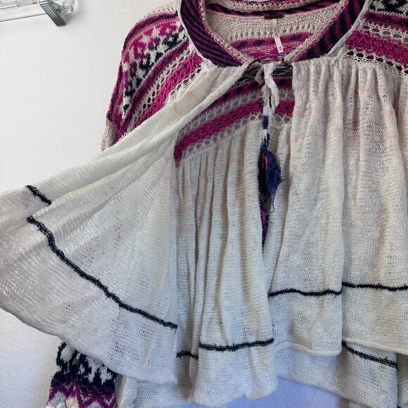 FREE PEOPLE Dreamland  Knit cardigan sweater Bell Sleeve Cropped Linen Blend XS - Picture 6 of 9